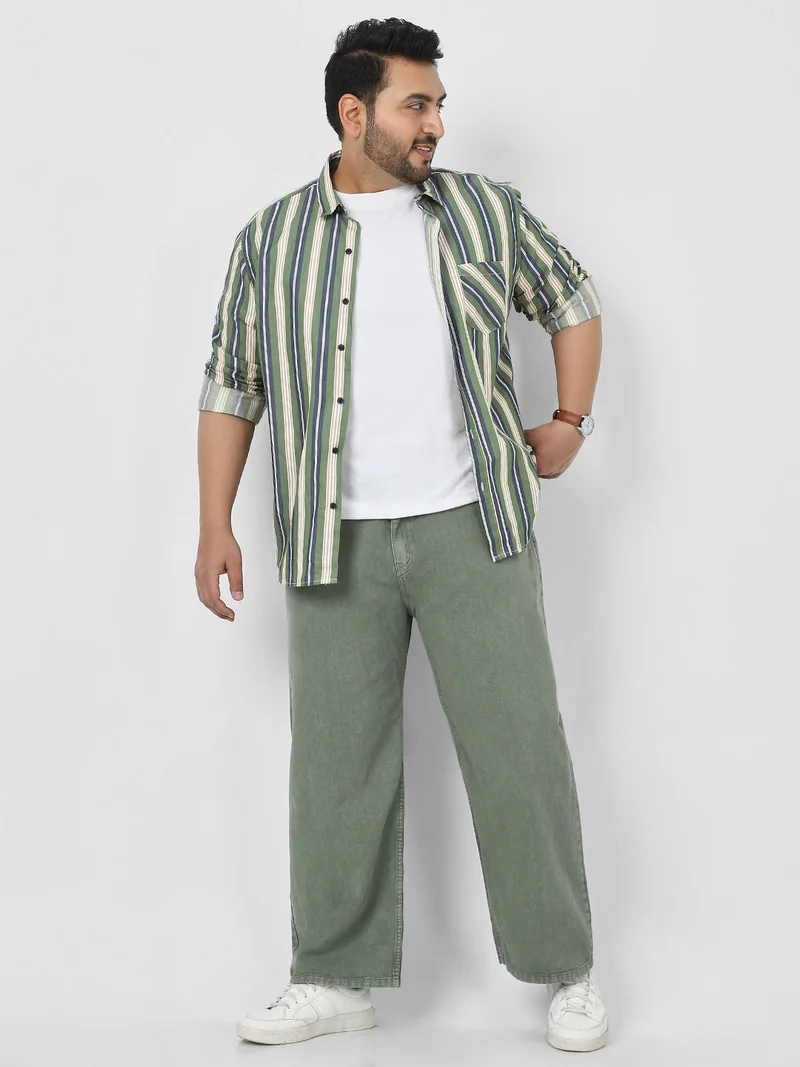 Urbano Fashion  Urbano Plus Men's Olive Green Loose Fit Washed Jeans Non-Stretchable  | Best Price UAE