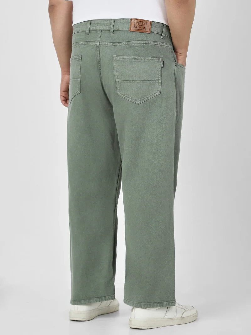 Urbano Fashion  Urbano Plus Men's Olive Green Loose Fit Washed Jeans Non-Stretchable  | Best Price UAE