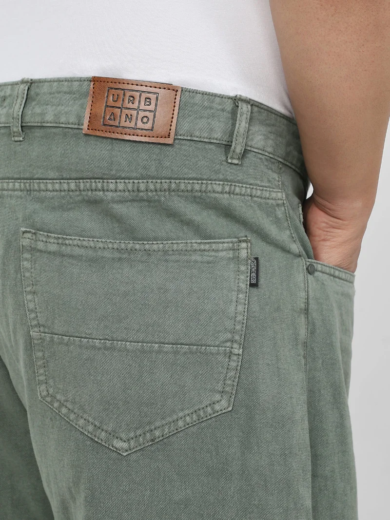 Urbano Fashion  Urbano Plus Men's Olive Green Loose Fit Washed Jeans Non-Stretchable  | Best Price UAE