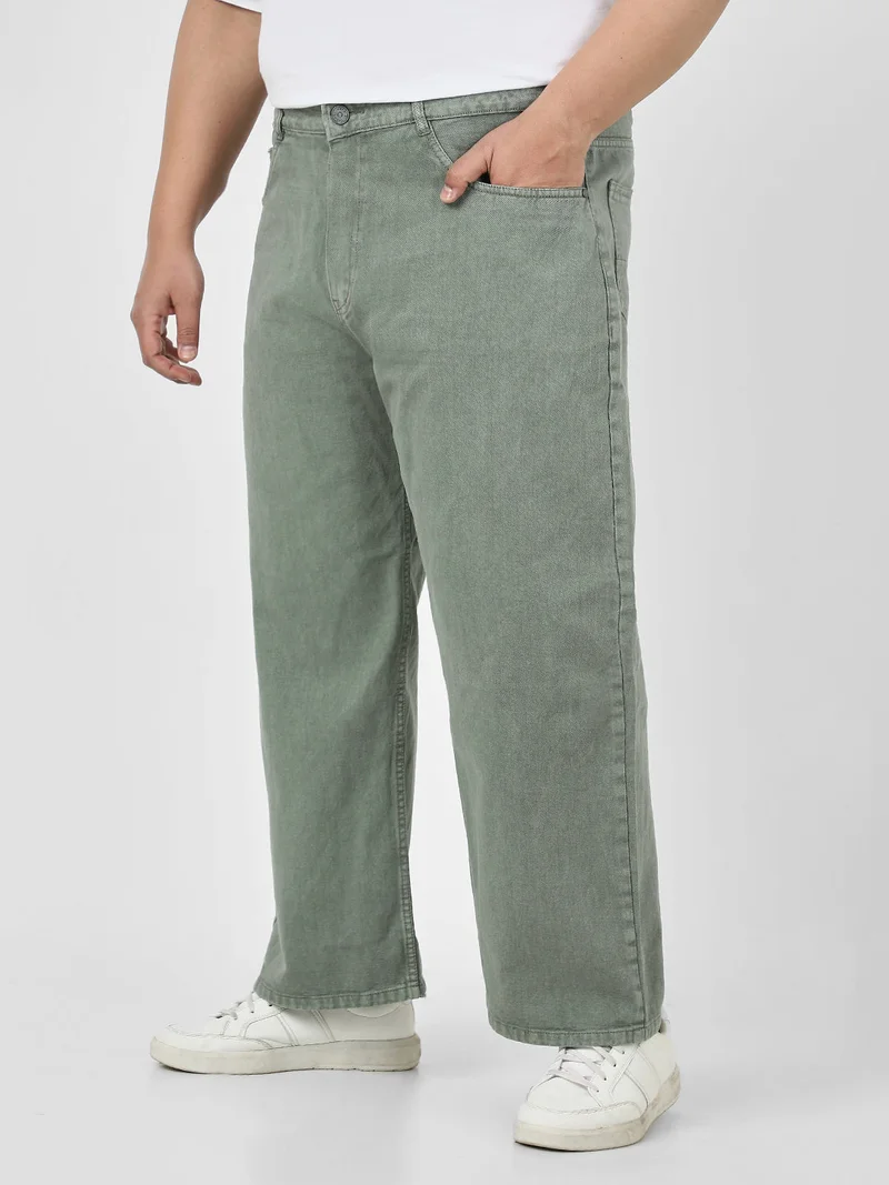 Urbano Fashion  Urbano Plus Men's Olive Green Loose Fit Washed Jeans Non-Stretchable  | Best Price UAE