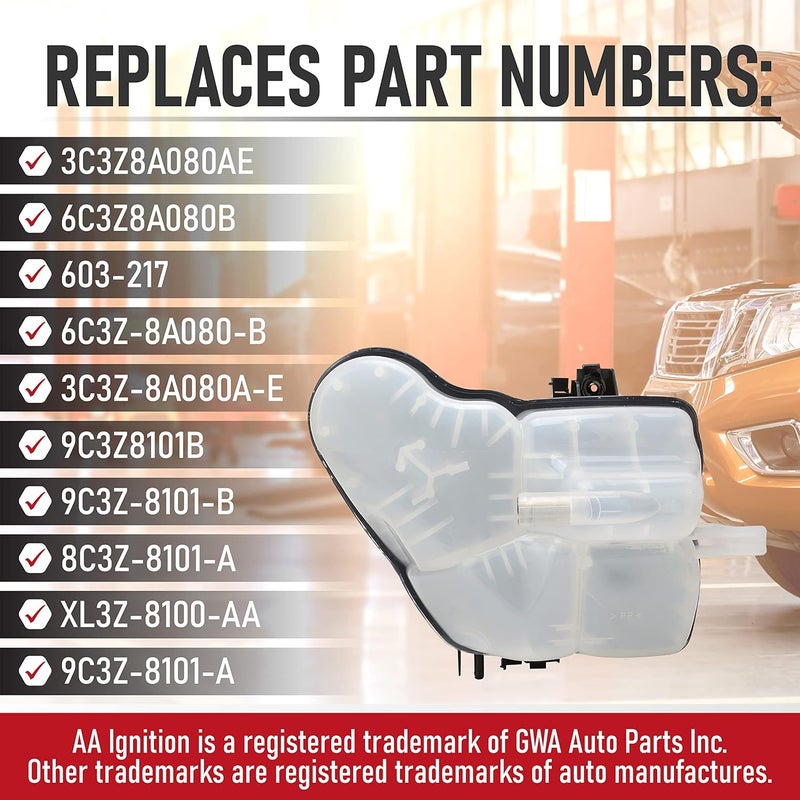 AA Ignition Coolant Reservoir Tank with Degas Bottle Cap - Overflow Recovery Bottle Fits Ford F250, F350 Super Duty, Excursion 6.0L Powerstroke,6.8L,5.4L-6C3Z-8A080-B,3C3Z8A080AE,603-217-Antifreeze Expansion Tank - Image 3