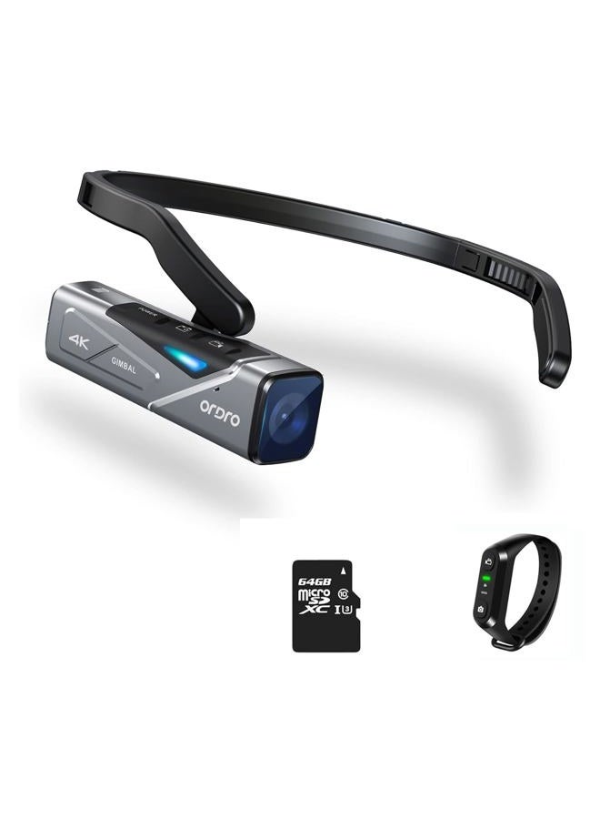 ORDRO EP7 4K Video Camera, Head Mounted Camera Vlog Camcorder, 4K 60FPS Wearable Vlogging Camera with 64G Micro Card, Build-in 1000mAh Rechargeable Battery - Image 1