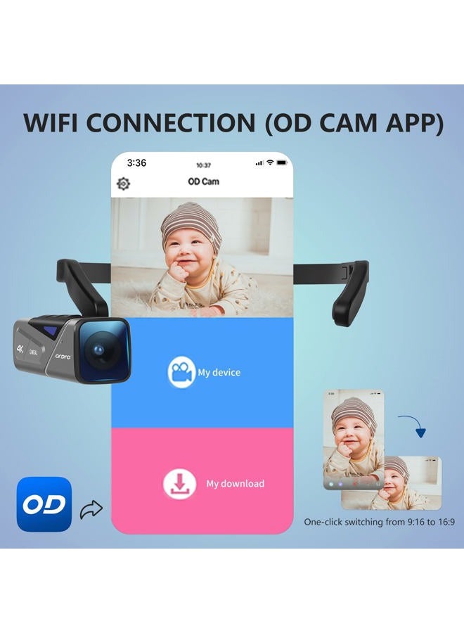 ORDRO EP7 4K Video Camera, Head Mounted Camera Vlog Camcorder, 4K 60FPS Wearable Vlogging Camera with 64G Micro Card, Build-in 1000mAh Rechargeable Battery - Image 5