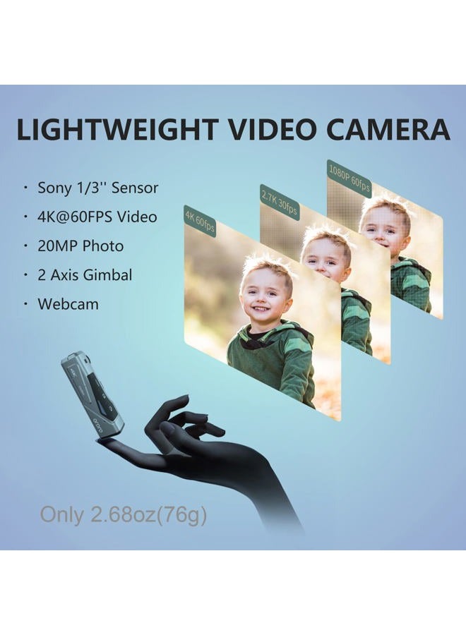 ORDRO EP7 4K Video Camera, Head Mounted Camera Vlog Camcorder, 4K 60FPS Wearable Vlogging Camera with 64G Micro Card, Build-in 1000mAh Rechargeable Battery - Image 3