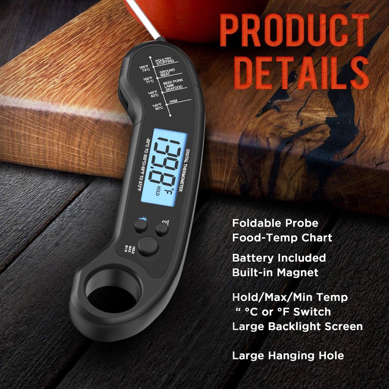 ROUUO Meat Thermometer Digital, Instant Read Meat ThermometerI for Grill and Cooking, Waterproof Food Thermometer for Kitchen and Outside, BBQ, Turkey, Candy, Liquids, Beef - Image 4