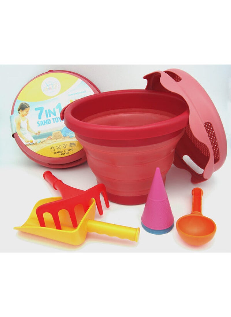 CompacToys CompacToys 7In1, Red, Sand Toys is a complete set of Selected Sand Toys, Made of High-Quality Plastic, BPA Free, Elastic and Durable. It is Compact and can be carried in handbag.  - Image 1