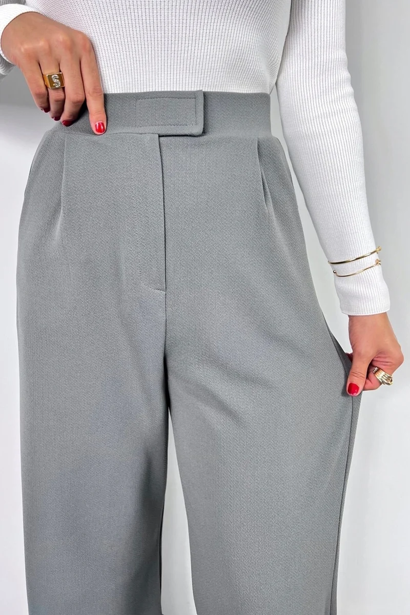 Ritnice Line Women's Lycra Velcro Closure Gray Palazzo Trousers