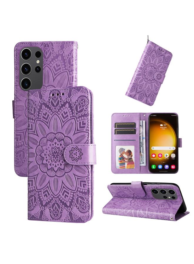 اس-توب جراب لهاتف Samsung Galaxy S24 Ultra مصنوع من الجلد المنقوش بنقشة عباد الشمس - Image 1