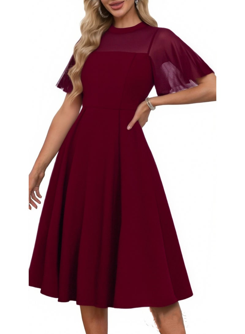 فساتين نسائية بتصميم كلاسيكي وقطع شَبَكية | قصة ميدي على شكل A وخصر مرتفع بمفعول نحيل - Image 2