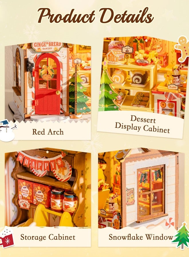 ROBOTIME DIY Miniature House Kit, Tiny House Book Nook for Family and Friends, Mini Wooden Dollhouse Kit for Halloween/Christmas/Birthday Gifts（Gingerbread House） - Image 3