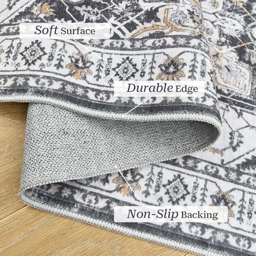 Madane Runner Rug 2x8, Washable Hallway Runner Rugs, Non-Slip Low-Pile Soft Kitchen Rug Runner Laundry Room Rug, Vintage Throw Entry Foyer Mat for Entrance Living Room (Black, 2 x 8) - Image 3