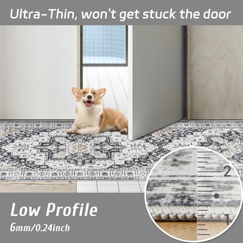 Madane Runner Rug 2x8, Washable Hallway Runner Rugs, Non-Slip Low-Pile Soft Kitchen Rug Runner Laundry Room Rug, Vintage Throw Entry Foyer Mat for Entrance Living Room (Black, 2 x 8) - Image 5