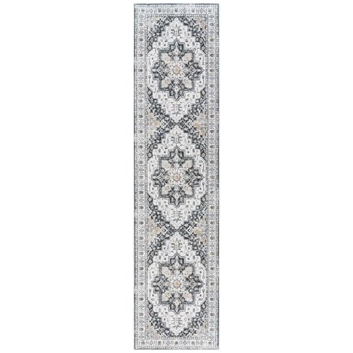 Madane Runner Rug 2x8, Washable Hallway Runner Rugs, Non-Slip Low-Pile Soft Kitchen Rug Runner Laundry Room Rug, Vintage Throw Entry Foyer Mat for Entrance Living Room (Black, 2 x 8) - Image 2