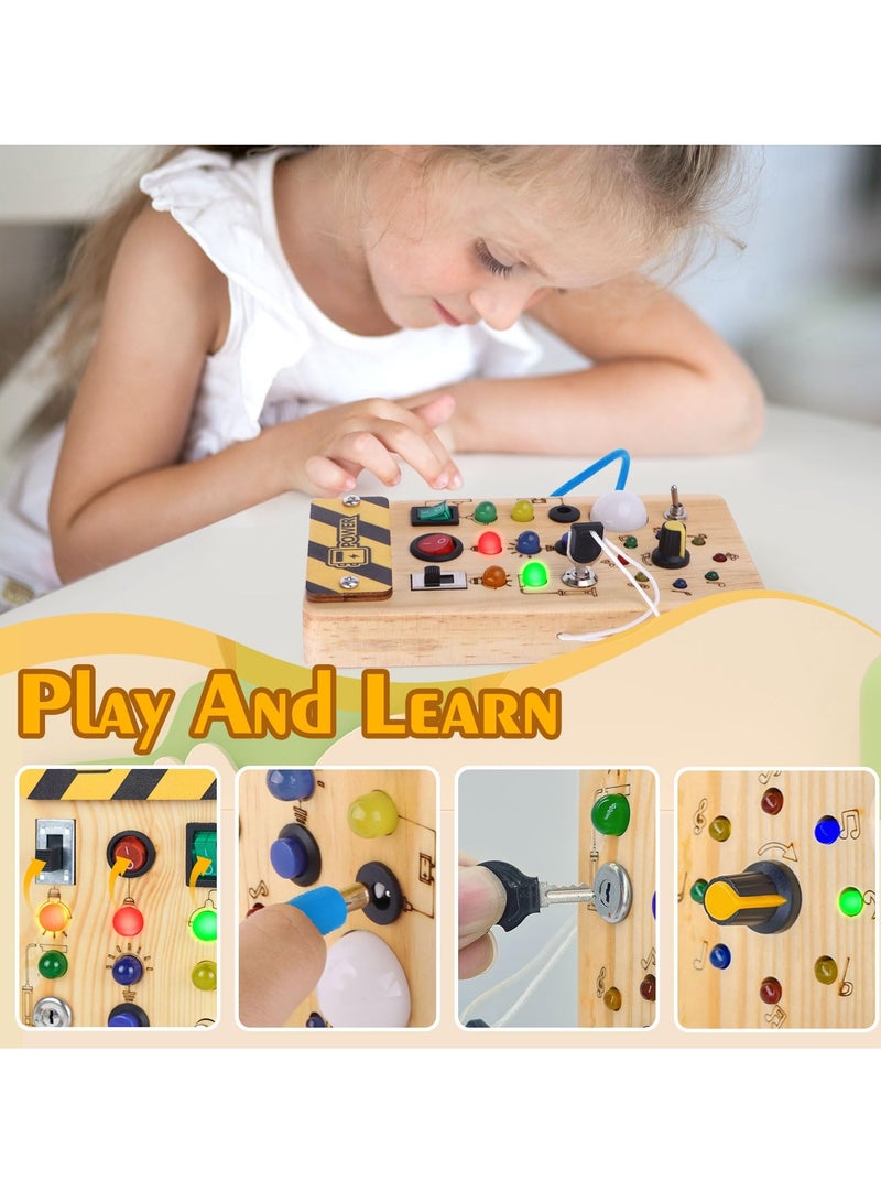 VIUAUAX Montessori toddler busy board, baby wooden busy board with 8 LED light switches, sensory toys light switch toys travel toys for 1+ year old baby and toddler - Image 3