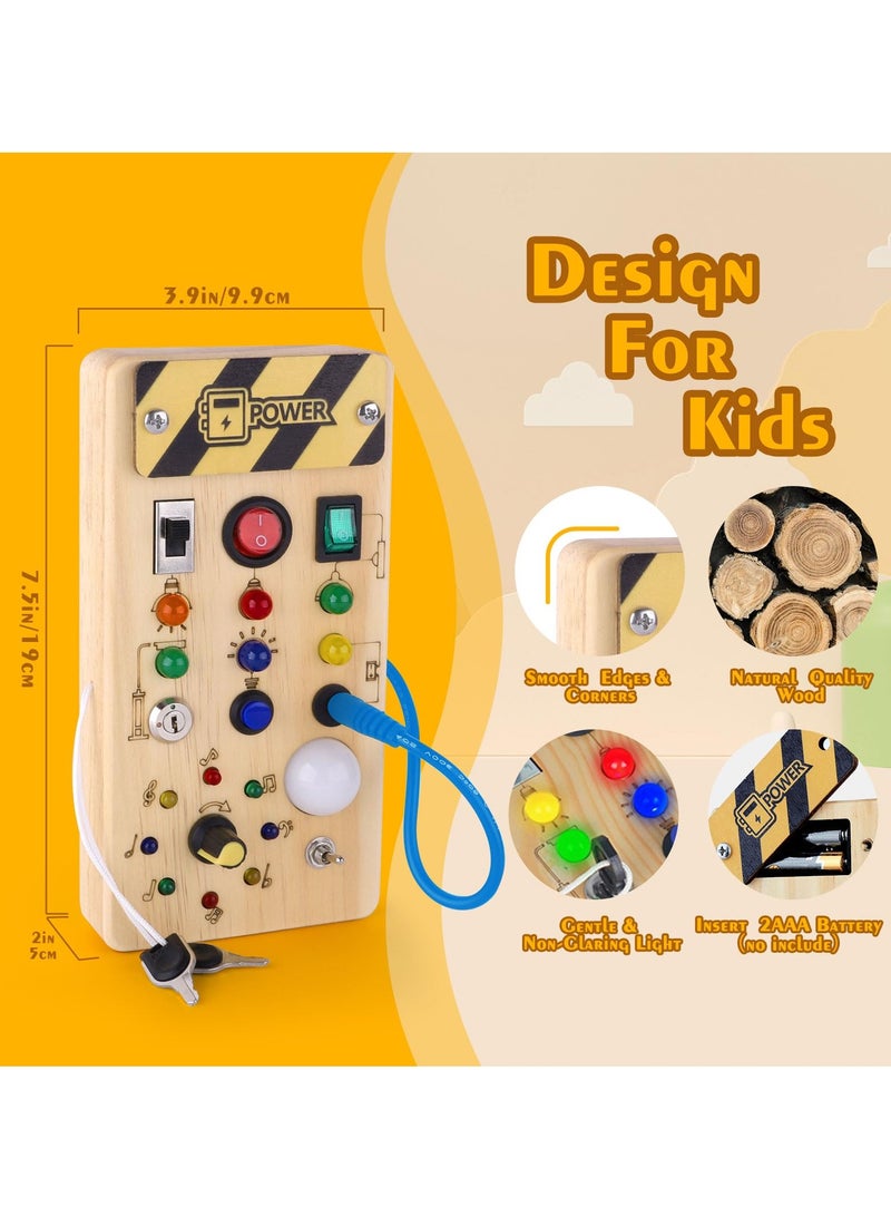 VIUAUAX Montessori toddler busy board, baby wooden busy board with 8 LED light switches, sensory toys light switch toys travel toys for 1+ year old baby and toddler - Image 4