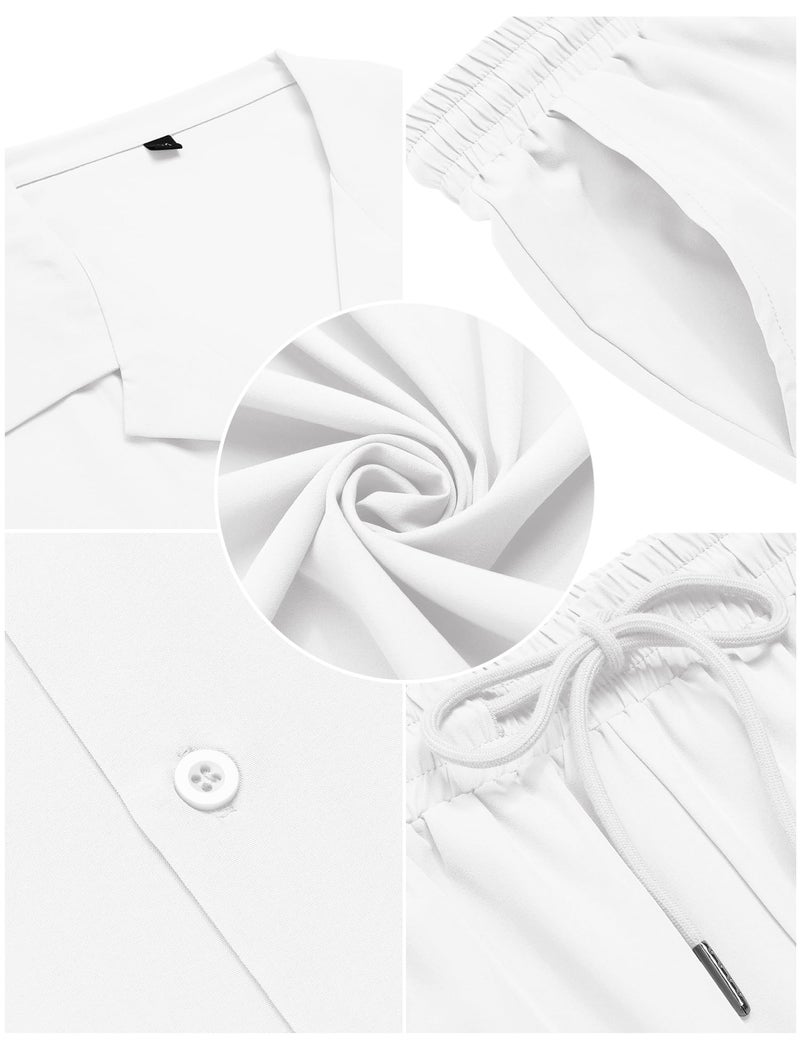 LecGee Men Solid Shirt Pants Casual Button Down Top Two Piece Set Fashion Outfit Loungewear Party Tracksuit(White,XL) - Image 5