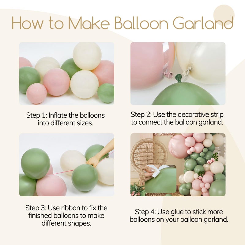 awenztech 141pcs Pink and Green Balloon Arch Garland Kit with Sage Green Pastel Pink Sand White Balloons for Birthday Bridal Shower Party Boho Baby in Bloom Baby Shower Decorations - Image 3