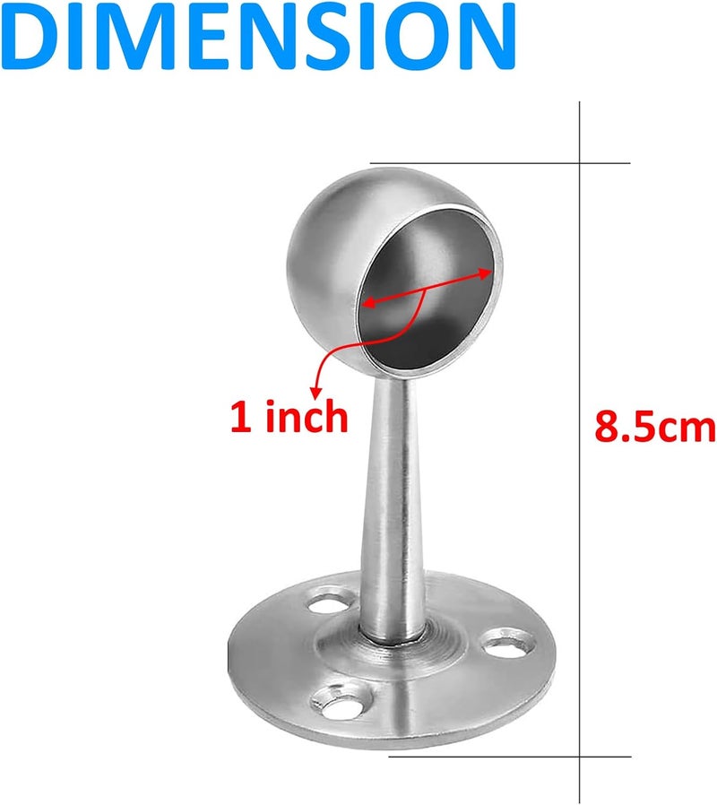 Biella 1Inch 4pcs Stainless Steel Curtain Rod Closed Brackets – Silver Ceiling & Closet Rod Supports, Rust-Resistant and Easy to Install for Home, Office, and Bathroom Curtain Pipe - Image 2