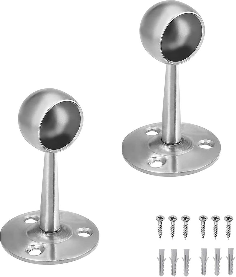 Biella 1Inch 4pcs Stainless Steel Curtain Rod Closed Brackets – Silver Ceiling & Closet Rod Supports, Rust-Resistant and Easy to Install for Home, Office, and Bathroom Curtain Pipe - Image 1