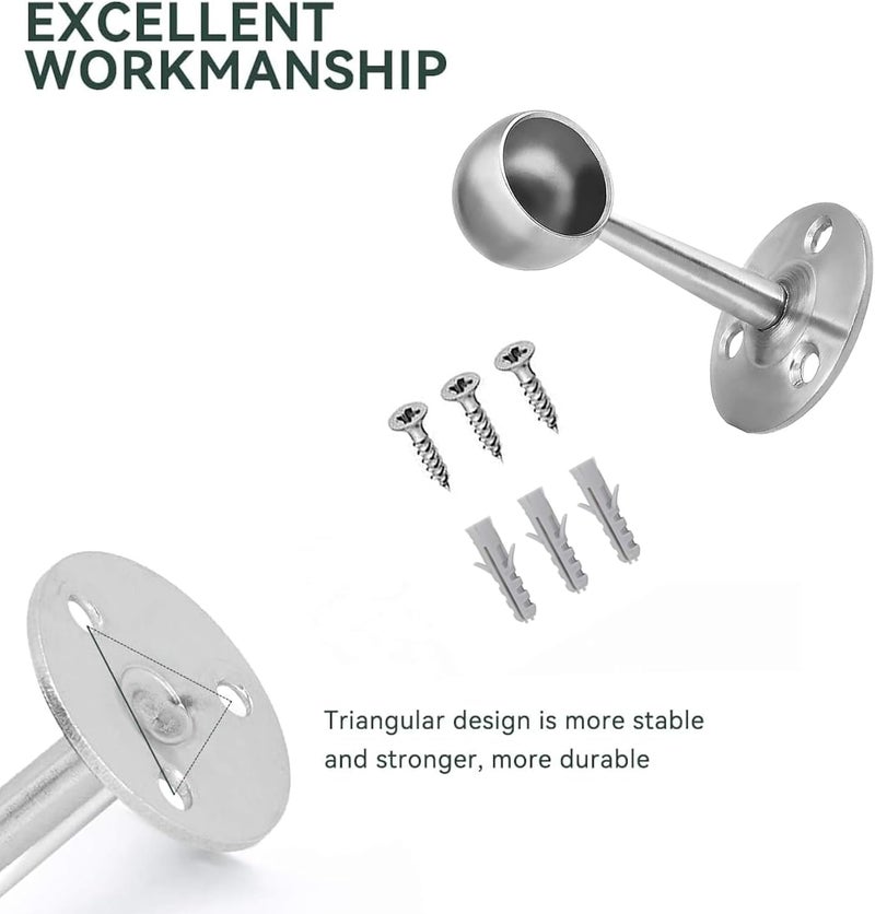 Biella 1Inch 4pcs Stainless Steel Curtain Rod Closed Brackets – Silver Ceiling & Closet Rod Supports, Rust-Resistant and Easy to Install for Home, Office, and Bathroom Curtain Pipe - Image 3