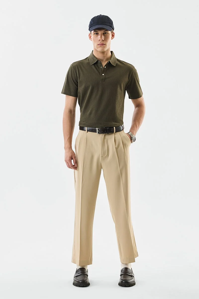 سنيتش Olive Ribbed Half Sleeve Regular Fit T-Shirt