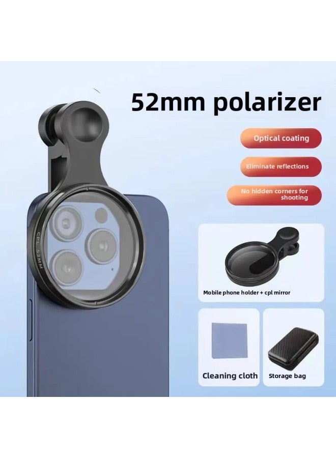 52mm Polarizer Lens Special For Mobile Phone Photography With Clip CPL Eliminate Reflective HD Filter Polarizer XK-Colour:52mm Cpl Polarizer+leather Bag+cloth  - Image 1
