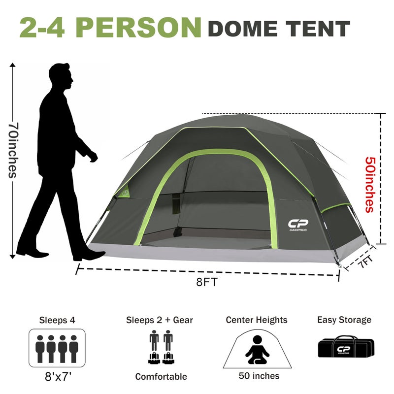 CAMPROS CP 4 Person Tent, Dome Tents for Camping with Rainfly, Waterproof Camping Tent Easy Set Up, Portable Family Tent with Large Mesh Window & Carry Bag for Outdoor Hiking - Image 2