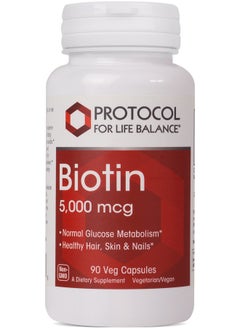 Protocol For Life Balance Protocol Biotin 5000Mcg Normal Glucose Metabolism Hair Skin And Nails 90 Veg Caps  - Image 2