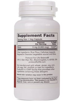 Protocol For Life Balance Protocol Biotin 5000Mcg Normal Glucose Metabolism Hair Skin And Nails 90 Veg Caps  - Image 3