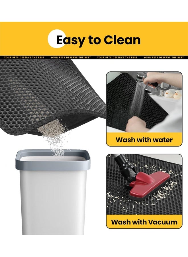 Cat Litter Mat Double Layer Waterproof Urine Proof Trapping Mat Cat Litter Trapping Mat Space-Saving Litter Box Floor Mat Anti-Leak Base Non-Slip Kitty Mat for Apartment, Black 45*60cm - Image 5