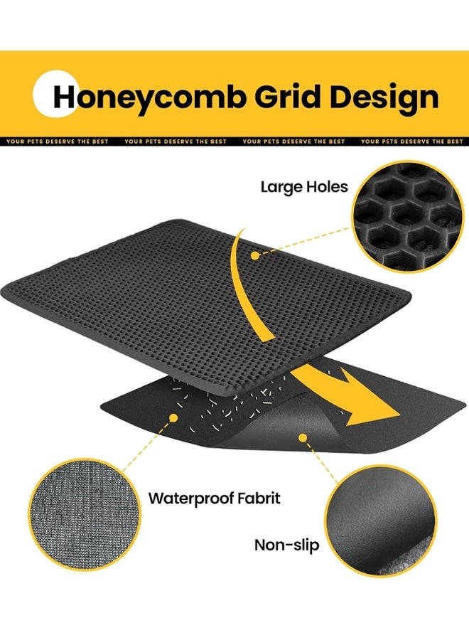 Cat Litter Mat Double Layer Waterproof Urine Proof Trapping Mat Cat Litter Trapping Mat Space-Saving Litter Box Floor Mat Anti-Leak Base Non-Slip Kitty Mat for Apartment, Black 45*60cm - Image 3