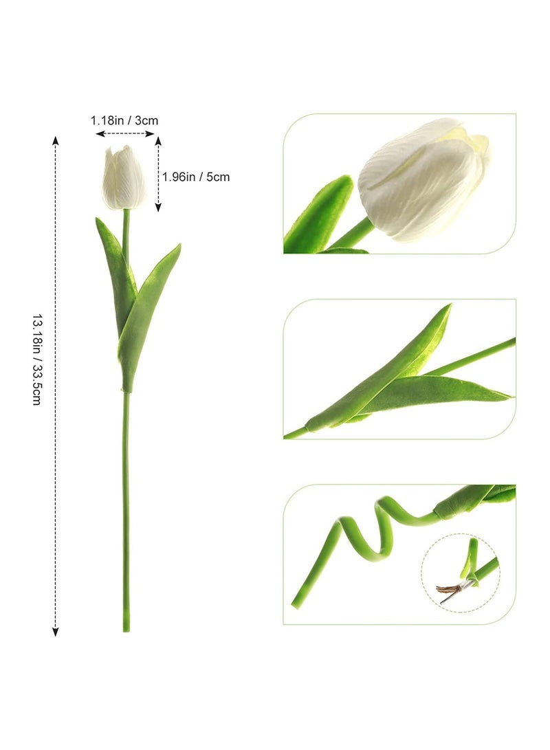 HOME ZONE White Tulips Artificial Flowers Real Touch Faux Fake Tulips Flowers for Home Office Wedding Decor Artificial Tulips Flower Arrangement Bouquet Faux Flowers for Decoration - Image 5