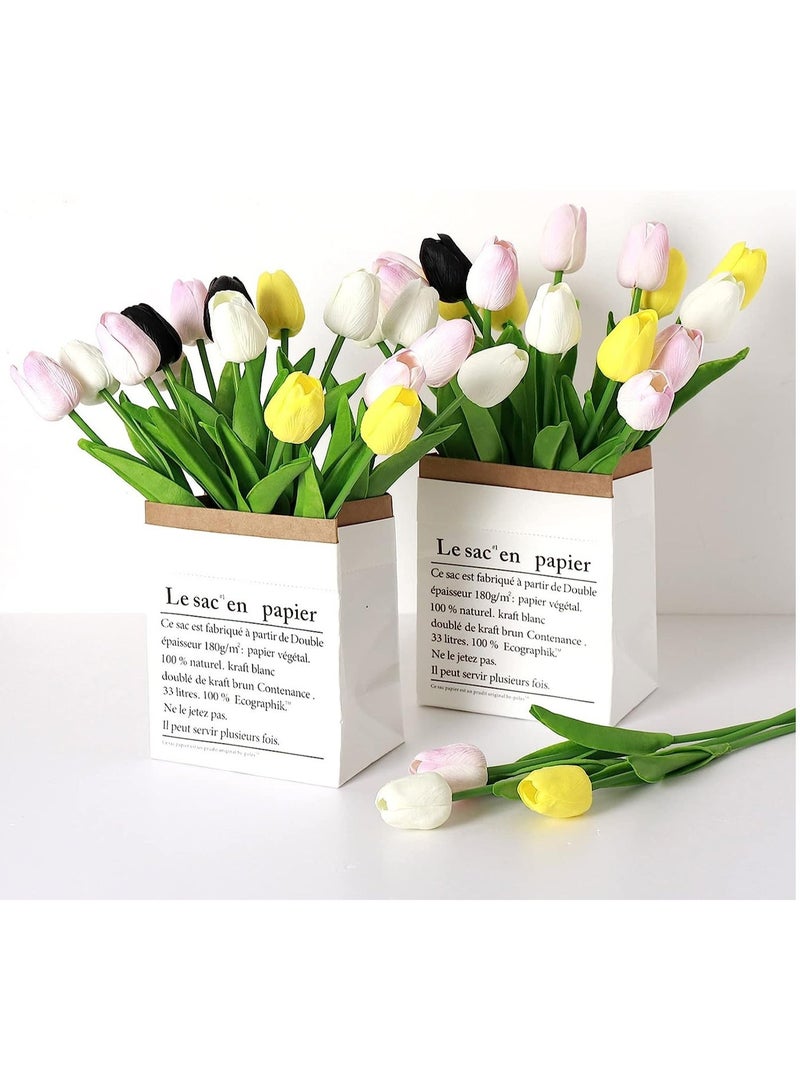 HOME ZONE White Tulips Artificial Flowers Real Touch Faux Fake Tulips Flowers for Home Office Wedding Decor Artificial Tulips Flower Arrangement Bouquet Faux Flowers for Decoration - Image 4