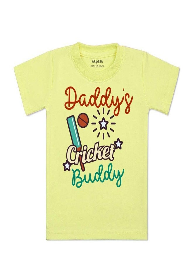 أرفيسا تيشيرت أطفال من ARVESA، موديل Daddy Cricket Buddy TS-765، بأكمام نصفية ورقبة دائرية، مناسب للأولاد والبنات من عمر شهر إلى 6 سنوات، لون أصفر. - Image 1