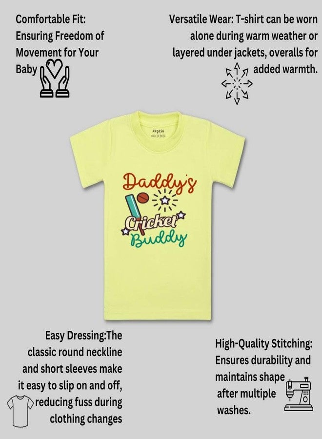 أرفيسا تيشيرت أطفال من ARVESA، موديل Daddy Cricket Buddy TS-765، بأكمام نصفية ورقبة دائرية، مناسب للأولاد والبنات من عمر شهر إلى 6 سنوات، لون أصفر. - Image 3