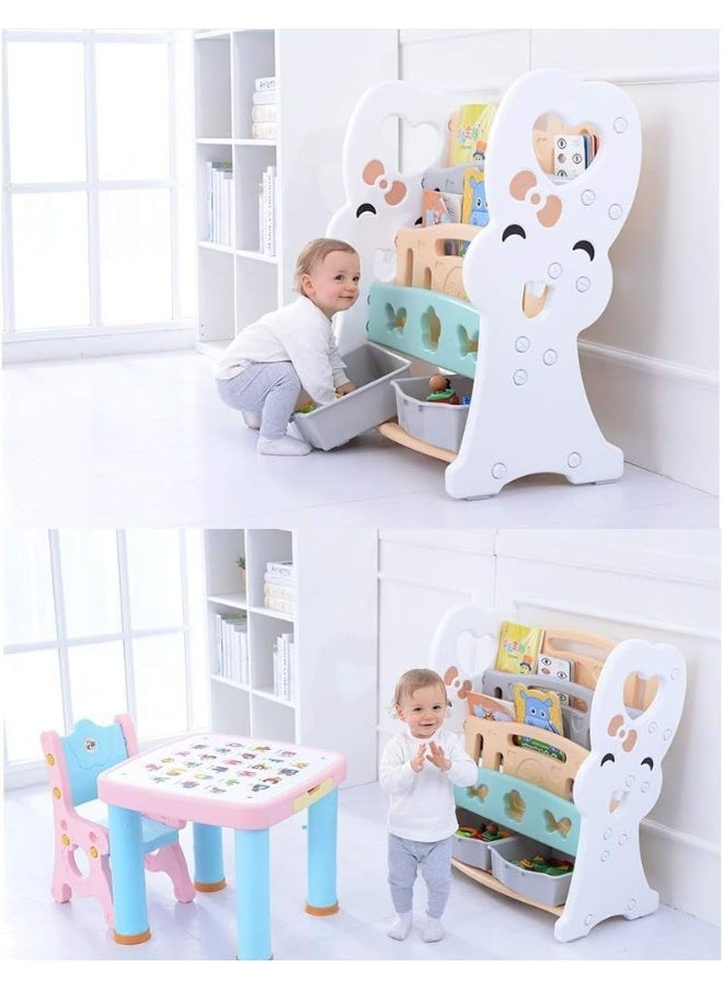 Rainbow Toys - RBW TOYS Childrens Colourful 2 Drawer Toy Container Storage Boxes with 3 Tier Sling Book Storage Organiser Book Rack Shelf Shelves Unit - Image 1