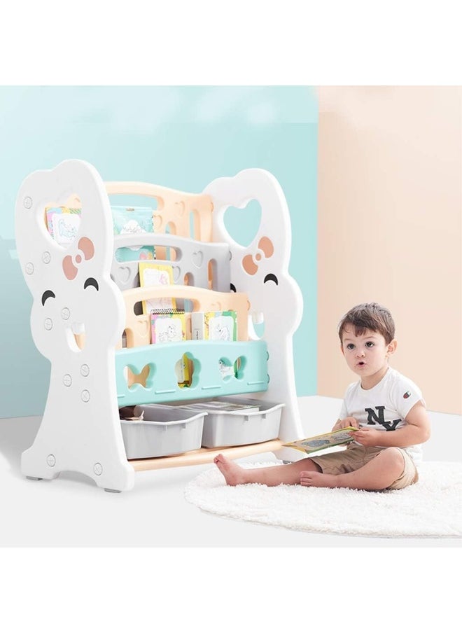 Rainbow Toys - RBW TOYS Childrens Colourful 2 Drawer Toy Container Storage Boxes with 3 Tier Sling Book Storage Organiser Book Rack Shelf Shelves Unit - Image 1