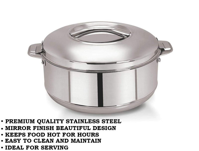 AEVLON Aevlon™ Hot Chef Double Wall Insulated Hot Pot Stainless Steel Casserole with Steel Lid, Silver, DHA (1800 ml)  - Image 3