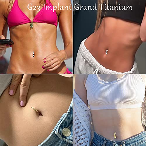 VOJO 14G G23 Titanium Clicker Belly Button Ring,10/12mm Reverse Curved Hoop Navel Barbell Piercing Jewelry (Silver Diamonds,14G 12mm) - Image 3