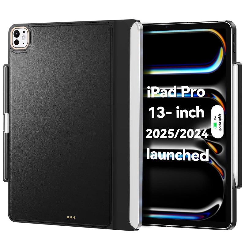 Matekxy Magic-Keyboard Compatible Case for iPad Pro 13 inch M4/M5 2024/2025, Cover with Apple Pencil Holder for Smart MagicKeyboard Folio Slim Durability, Durable Leather Surface, Keyboard Not Included, Black - Image 1