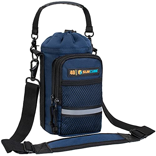 Suncube SUN CUBE Water Bottle Carrier with Strap, Insulated Water Bottle Carrier Bag with Phone Pocket Pouch, Sleeve Sling Purse Crossbody Bottle Holder for Walking, Sports, Hiking Accessories, Blue 40oz - Image 1