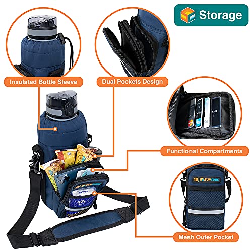 Suncube SUN CUBE Water Bottle Carrier with Strap, Insulated Water Bottle Carrier Bag with Phone Pocket Pouch, Sleeve Sling Purse Crossbody Bottle Holder for Walking, Sports, Hiking Accessories, Blue 40oz - Image 2