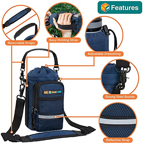 Suncube SUN CUBE Water Bottle Carrier with Strap, Insulated Water Bottle Carrier Bag with Phone Pocket Pouch, Sleeve Sling Purse Crossbody Bottle Holder for Walking, Sports, Hiking Accessories, Blue 40oz - Image 3