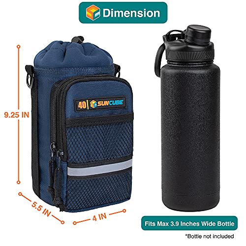 Suncube SUN CUBE Water Bottle Carrier with Strap, Insulated Water Bottle Carrier Bag with Phone Pocket Pouch, Sleeve Sling Purse Crossbody Bottle Holder for Walking, Sports, Hiking Accessories, Blue 40oz - Image 4