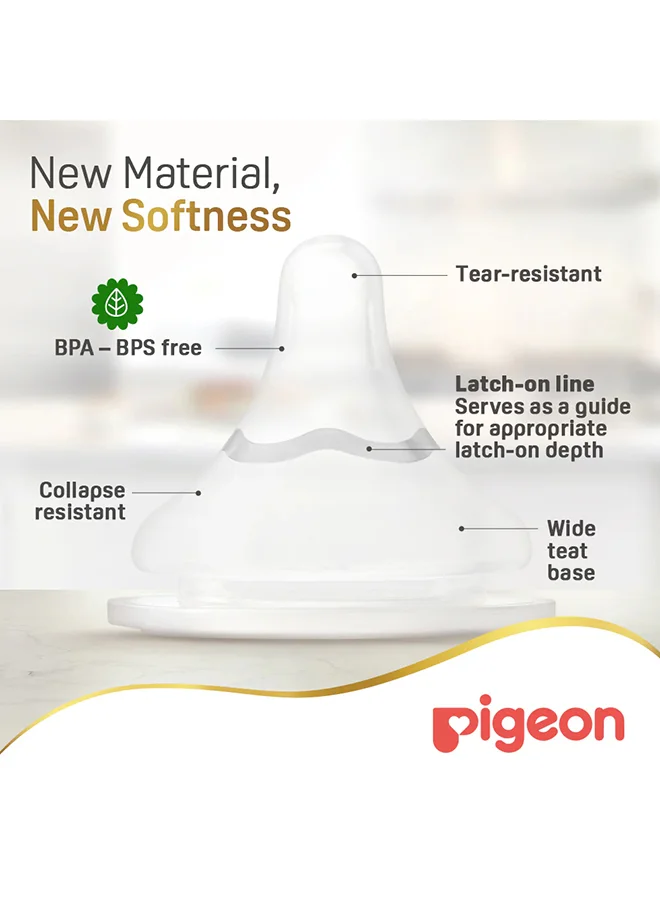 pigeon Pack Of 2 Softouch Wide Neck Nipples (M), Round Hole, Bpa And Bps Free