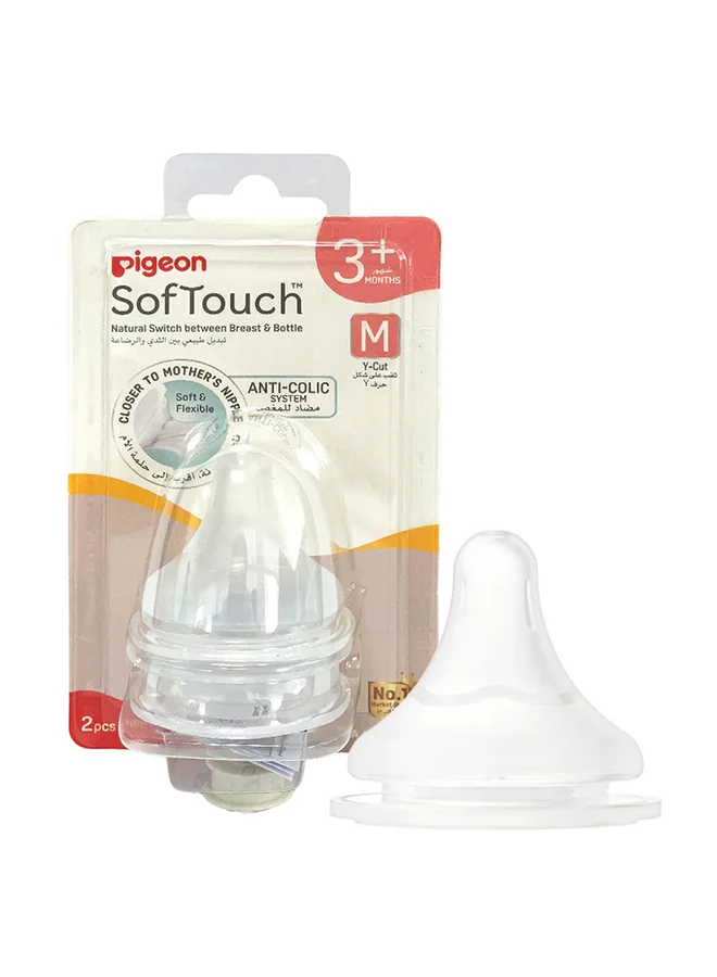 pigeon Pack Of 2 Softouch Wide Neck Nipples (M), Round Hole, Bpa And Bps Free