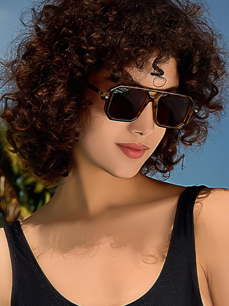 BUTABY Retro Square 70s Flat Aviator Sunglasses Women Men Vintage Trendy Plastic Frame Sun Glasses UV400 Protection Tortoise & Black Orange - Image 3