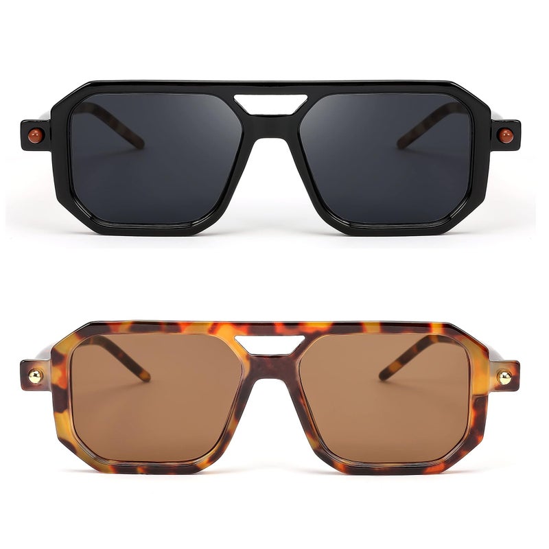 BUTABY Retro Square 70s Flat Aviator Sunglasses Women Men Vintage Trendy Plastic Frame Sun Glasses UV400 Protection Tortoise & Black Orange - Image 4