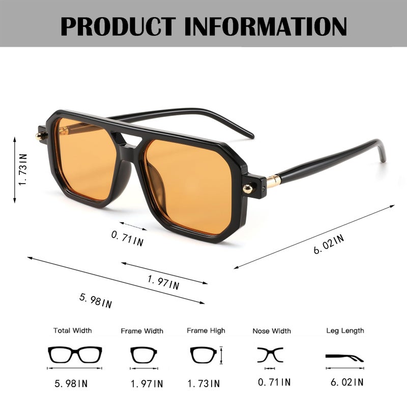 BUTABY Retro Square 70s Flat Aviator Sunglasses Women Men Vintage Trendy Plastic Frame Sun Glasses UV400 Protection Tortoise & Black Orange - Image 5