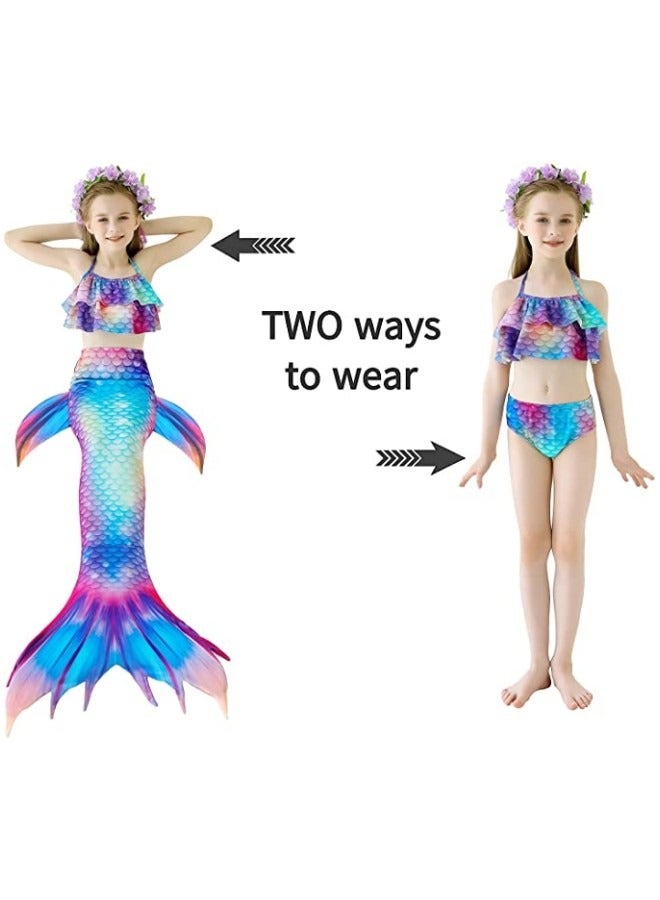 GGEROU Girls Swimwear Mermaid Tail Swimwear,Bikini Sets with Head Garland Necklace Hair Clip,Mermaid Costume Swimsuits for Kids - Image 5